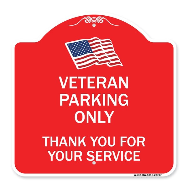 Signmission Veteran Parking Thank You for Your Service, Red & White Aluminum Sign, 18" x 18", RW-1818-22737 A-DES-RW-1818-22737 - main